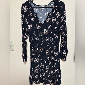 Old Navy Navy Black Floral Long Sleeve Dress
